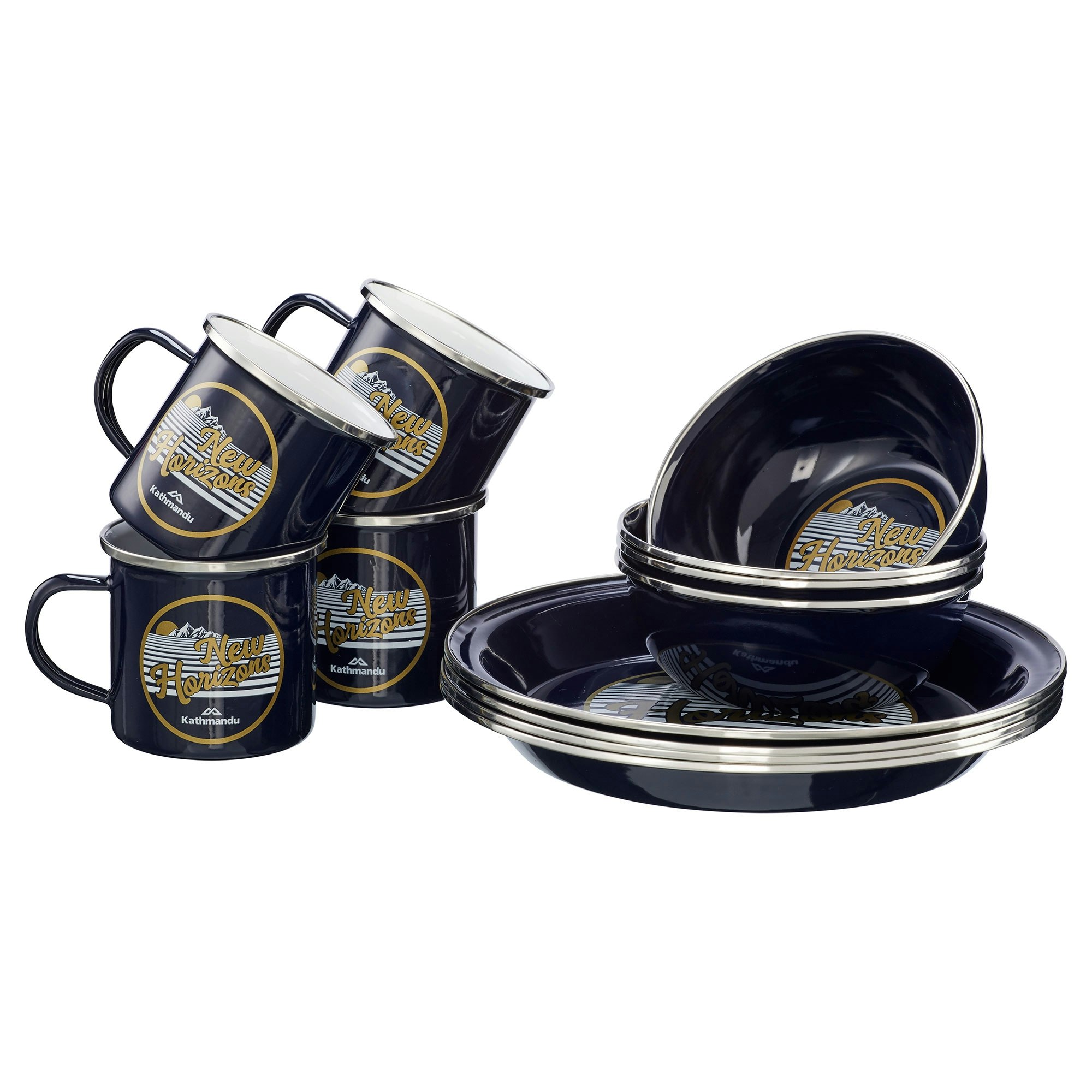 NEW Kathmandu Enamel 12 Piece Dinner Set Picnic Camping Plates Bowls