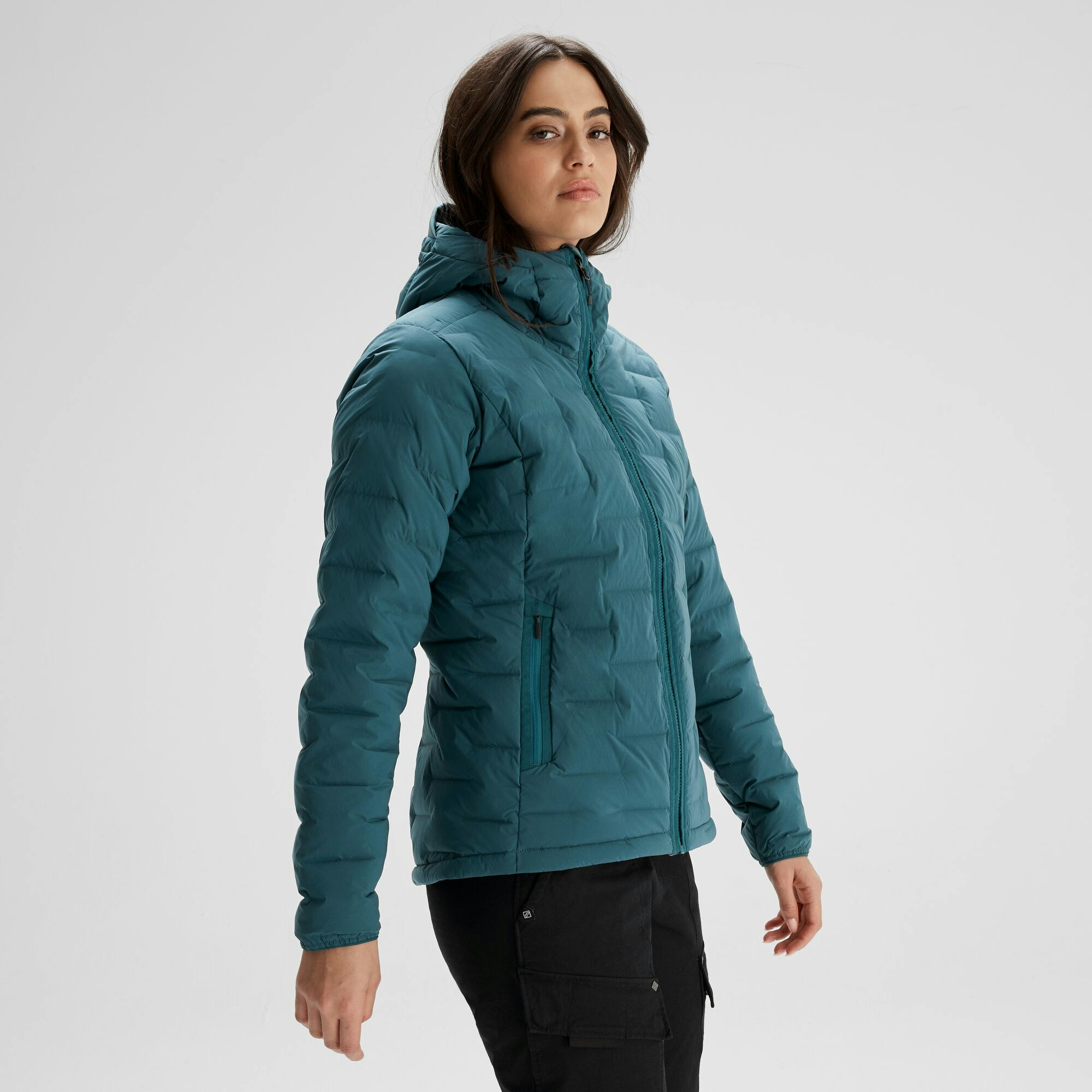 Women's stretch down hooded sales jacket