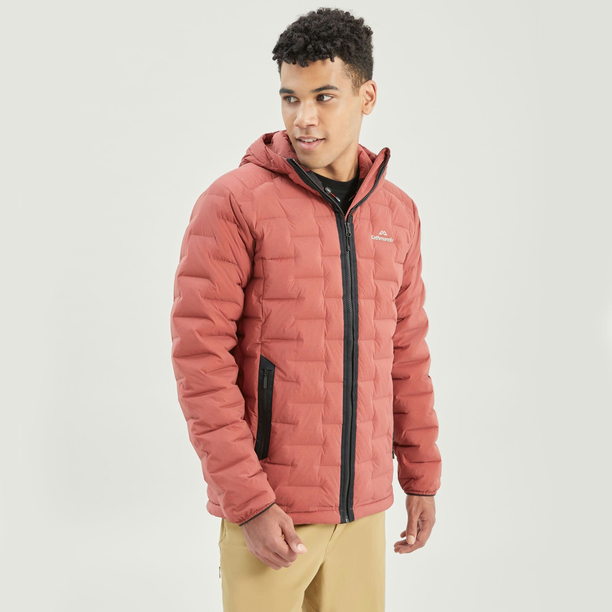 stretch down hooded jacket