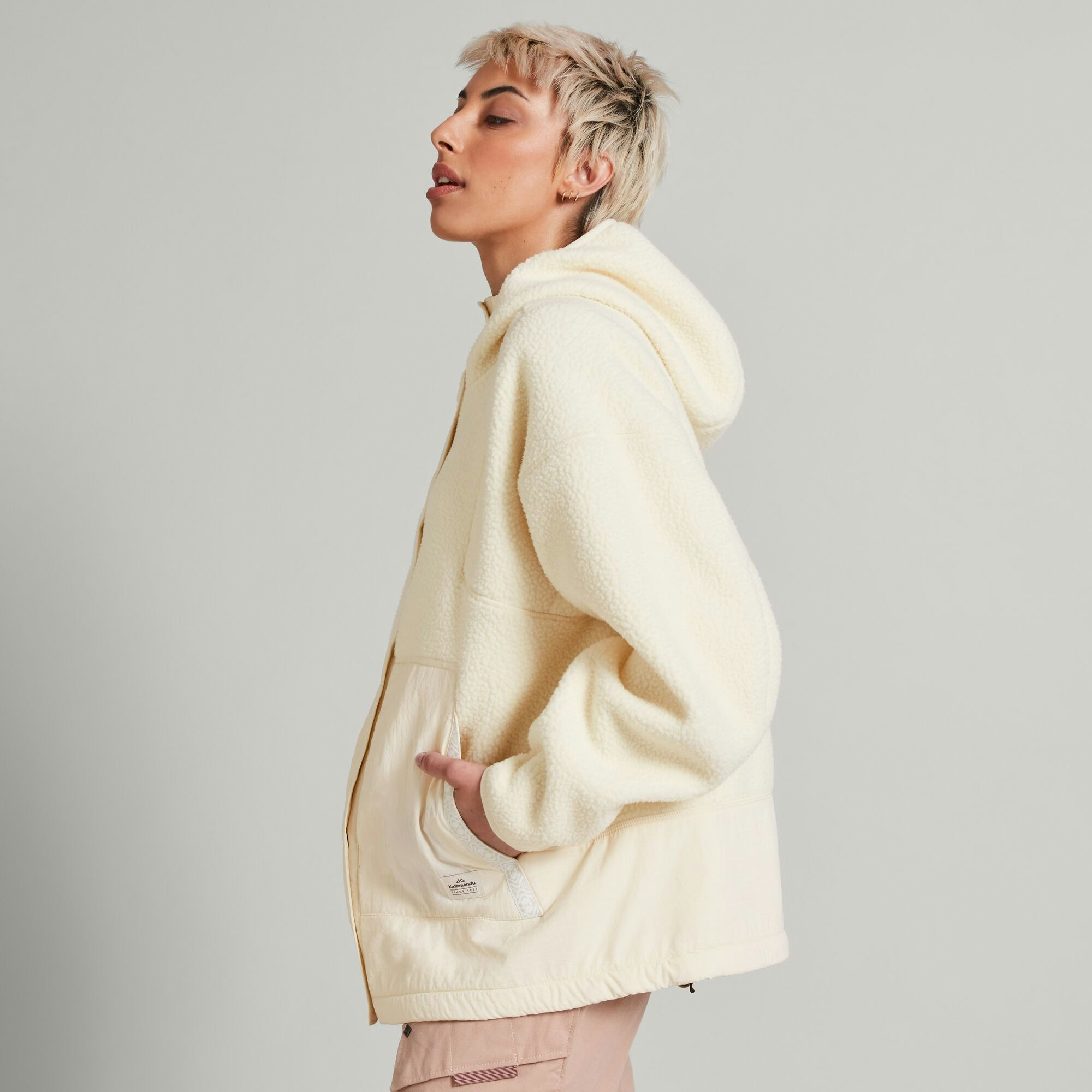 Women High Pile Cosy Fleece Hooded Jacket