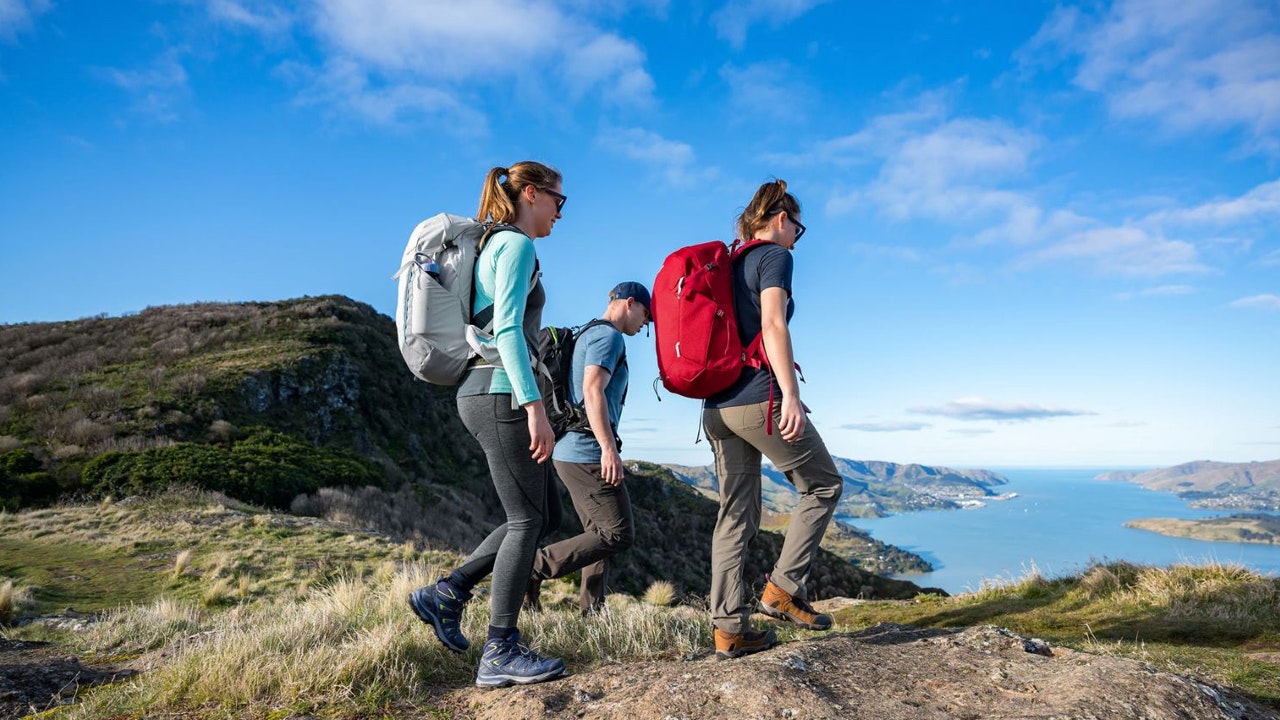 Three people hiking in Banks Peninsula