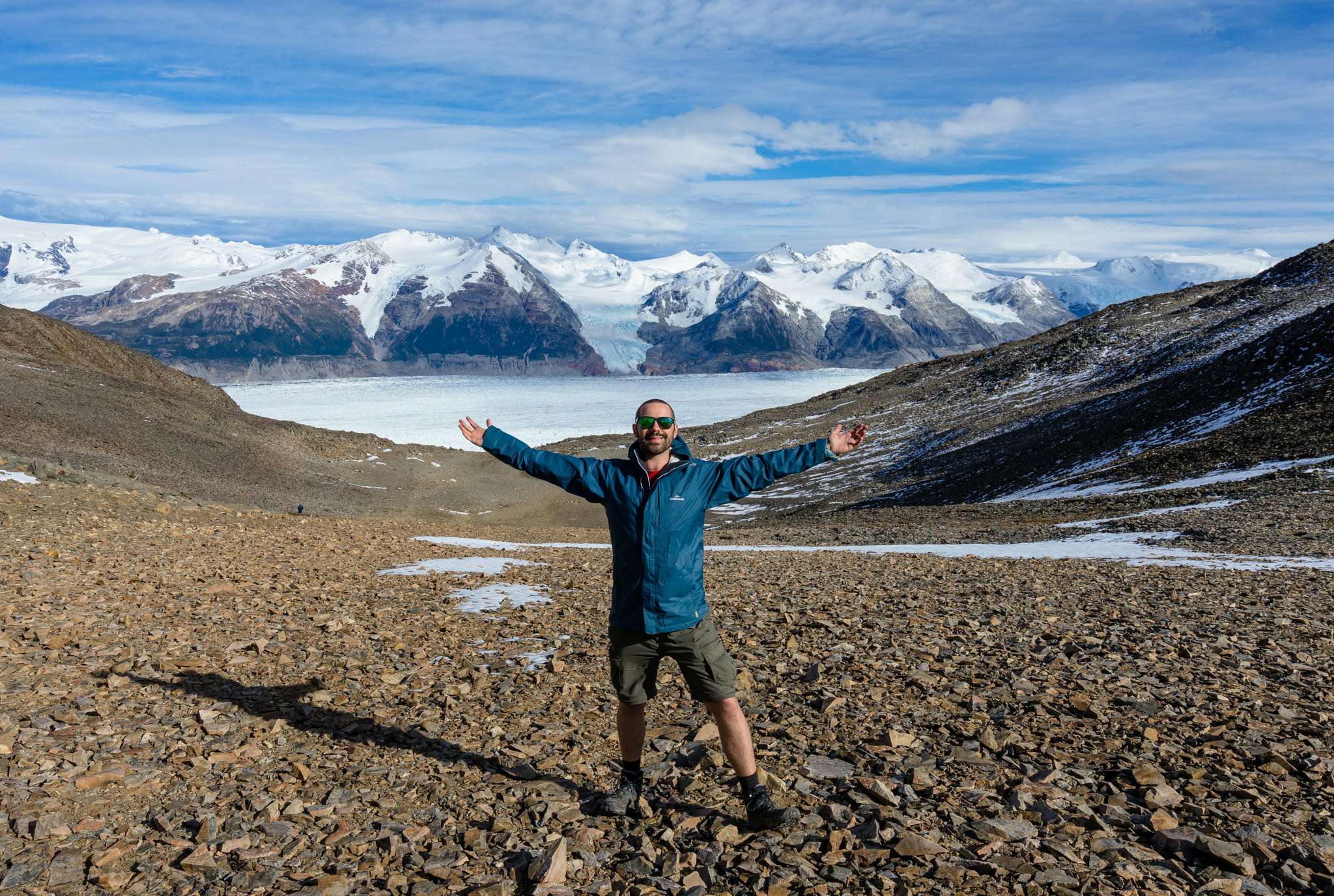 Image of Jarryd standing at the top of the pass in the O Circuit, Patagonia