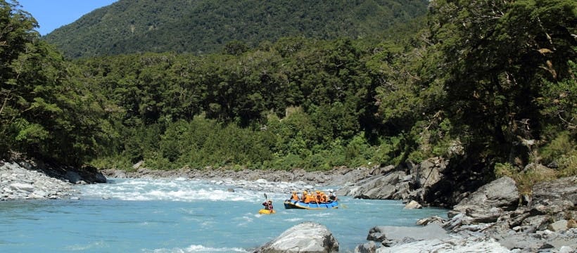 Raft down the Landsborough River as it flows from Mt Cook National Park to the Haast River in South Westland Raft down the Landsborough River as it flows from Mt Cook National Park to the Haast River in South Westland