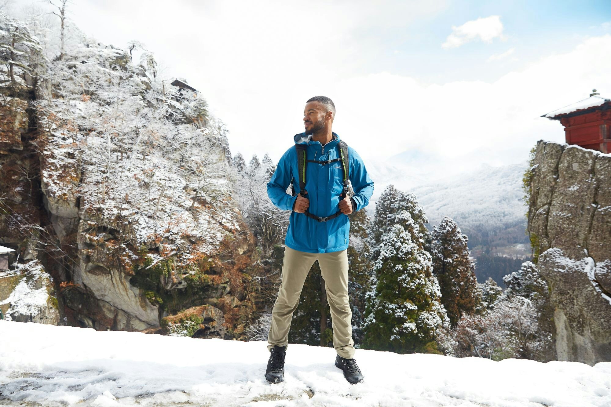 Skiers in jackets at the snow in Japan